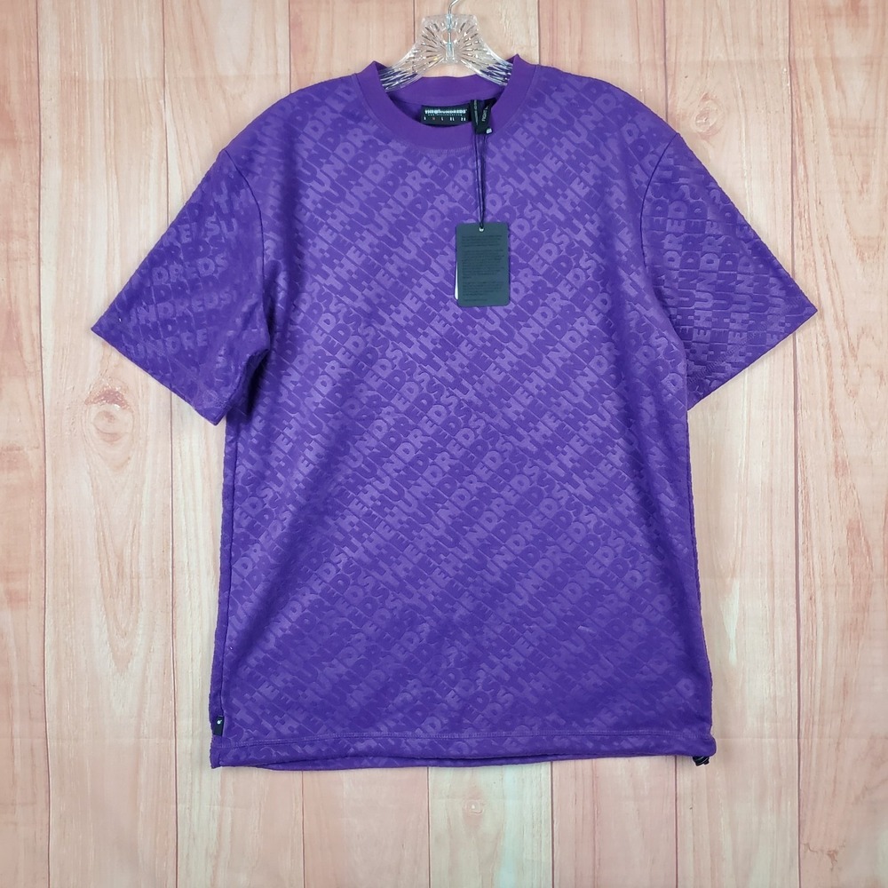 The Hundreds Polar T Shirt Men Medium Purple Allover Spellout Crew Neck Pullover